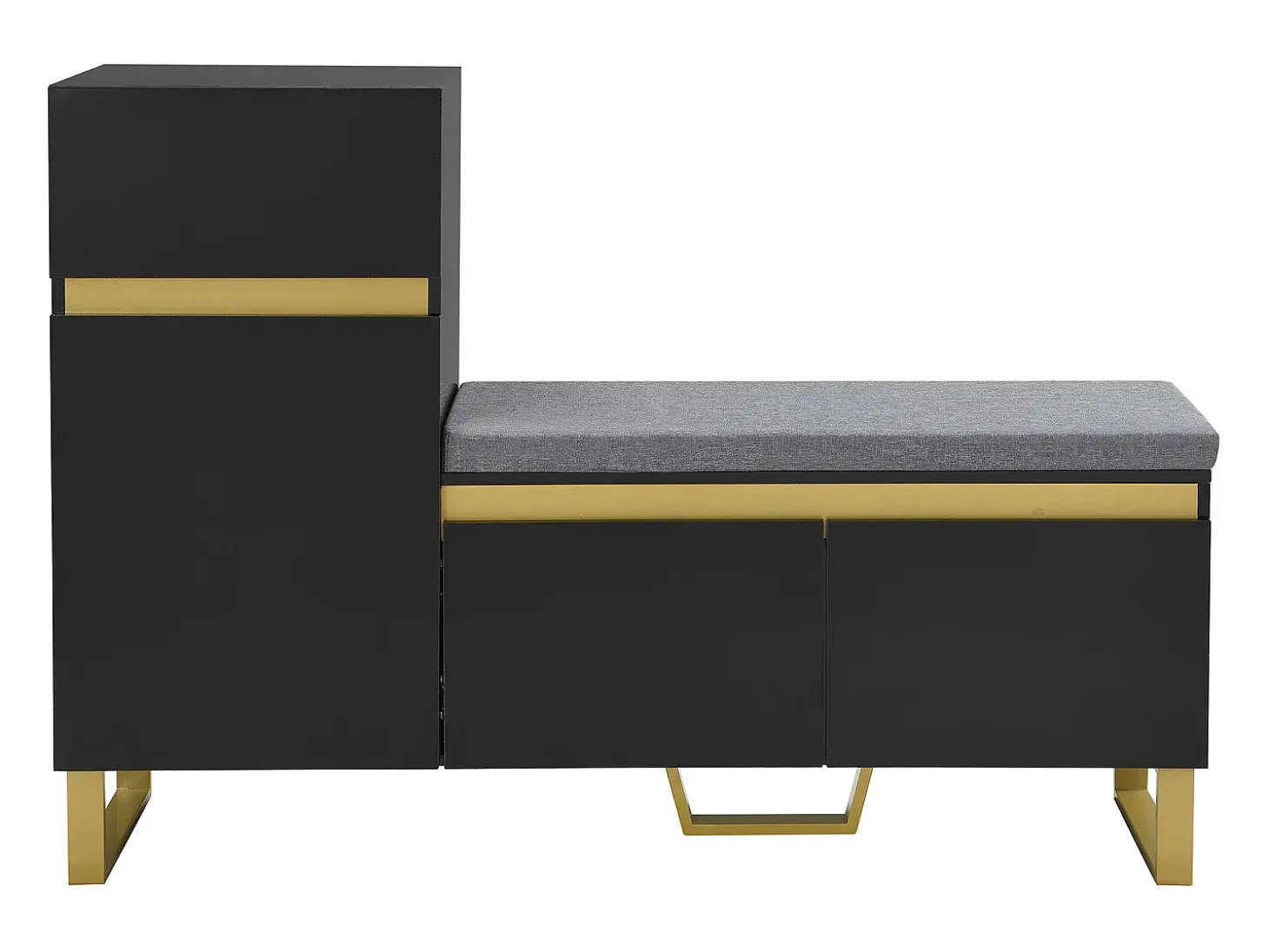 Sapateira com 3 portas, 1 gaveta e almofada - Preto e dourado