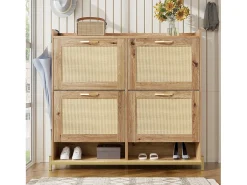 Sapateira com 4 portas de vime - 108,5 x 24 x 100 cm - estrutura de metal - MDF - natural