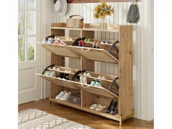 Sapateira com 4 portas de vime - 108,5 x 24 x 100 cm - estrutura de metal - MDF - natural