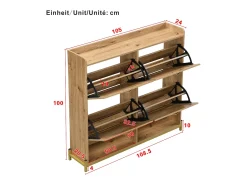 Sapateira com 4 portas de vime - 108,5 x 24 x 100 cm - estrutura de metal - MDF - natural