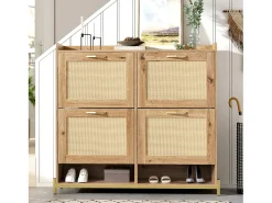 Sapateira com 4 portas de vime - 108,5 x 24 x 100 cm - estrutura de metal - MDF - natural