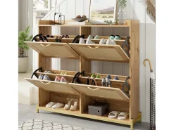 Sapateira com 4 portas de vime - 108,5 x 24 x 100 cm - estrutura de metal - MDF - natural
