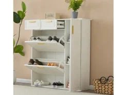 Sapateira com 3 portas e 2 gavetas - 95 x 24 x 107,5 cm - Prateleiras reguláveis - Aglomerado - Branco