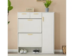 Sapateira com 3 portas e 2 gavetas - 95 x 24 x 107,5 cm - Prateleiras reguláveis - Aglomerado - Branco