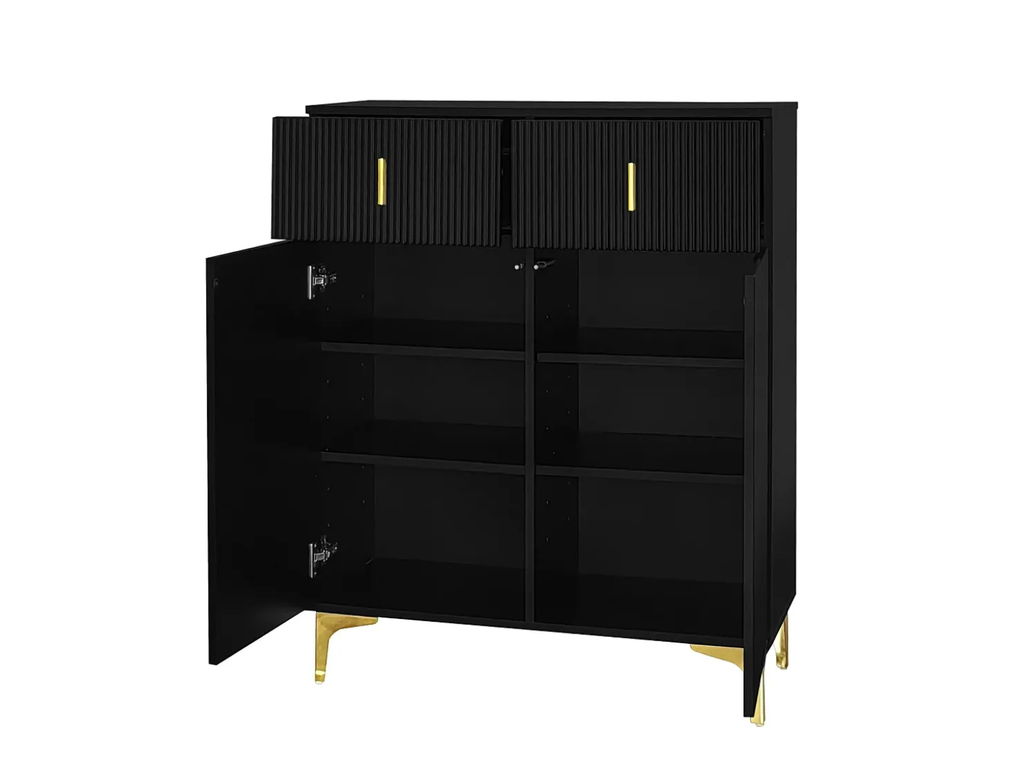 Sapateira com 2 portas e 2 gavetas - Painéis texturados - Preto