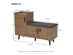 Sapateira com 3 portas e banco - Madeira PB - Cor natural escura