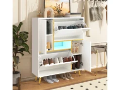 Sapateira com frente brilhante - 80 x 25 x 96 cm - LEDs - Aglomerado - Branco