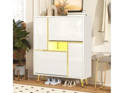 Sapateira com frente brilhante - 80 x 25 x 96 cm - LEDs - Aglomerado - Branco