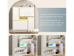 Sapateira com frente brilhante - 80 x 25 x 96 cm - LEDs - Aglomerado - Branco