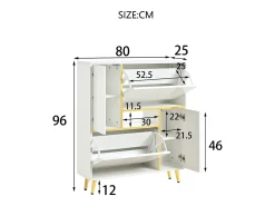 Sapateira com frente brilhante - 80 x 25 x 96 cm - LEDs - Aglomerado - Branco