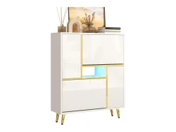 Sapateira com frente brilhante - 80 x 25 x 96 cm - LEDs - Aglomerado - Branco