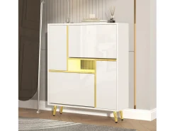 Sapateira com frente brilhante - 80 x 25 x 96 cm - LEDs - Aglomerado - Branco