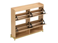 Sapateira de madeira com 4 portas de rattan - 108,5 x 24 x 100 cm - estrutura metálica - MDF - cor natural