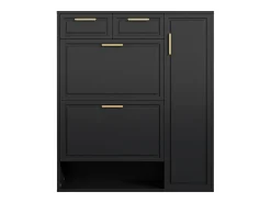 Sapateira dobrável - 95 x 24 x 107,5 cm - com prateleiras reguláveis ​​+ 2 gavetas + 1 porta - aglomerado + MDF + metal - preto