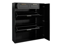 Sapateira dobrável - 95 x 24 x 107,5 cm - com prateleiras reguláveis ​​+ 2 gavetas + 1 porta - aglomerado + MDF + metal - preto