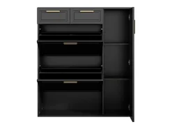 Sapateira dobrável - 95 x 24 x 107,5 cm - com prateleiras reguláveis ​​+ 2 gavetas + 1 porta - aglomerado + MDF + metal - preto