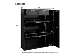 Sapateira dobrável - 95 x 24 x 107,5 cm - com prateleiras reguláveis ​​+ 2 gavetas + 1 porta - aglomerado + MDF + metal - preto