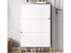 Sapateira minimalista moderna - 73 x 24 x 120 cm - com 3 portas - pés dourados - MDF - branca