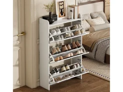 Sapateira moderna - 70 x 25 x 120 cm - com 6 compartimentos - para hall de entrada e sala de estar - MDF - branca