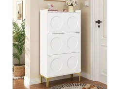Sapateira moderna - 63 x 24 x 120 cm - com 3 portas + pés de metal - MDF - branca