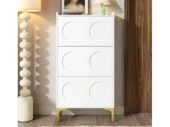 Sapateira moderna - 63 x 24 x 120 cm - com 3 portas + pés de metal - MDF - branca