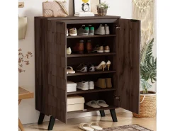 Sapateira moderna com 5 compartimentos em madeira escura - 80 x 35,5 x 110 cm - aglomerado - cor natural escura