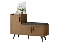 Sapateira moderna com 3 portas e almofada - pernas e puxadores de metal - cor natural - 100 x 34 x 69 cm