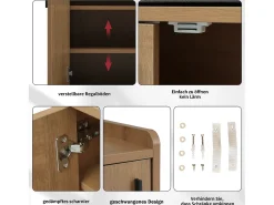 Sapateira moderna com 3 portas e almofada - pernas e puxadores de metal - cor natural - 100 x 34 x 69 cm