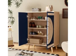 Sapateira moderna com portas redondas e geométricas - 76 x 37 x 98,5 cm - aglomerado - cor natural