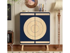 Sapateira moderna com portas redondas e geométricas - 76 x 37 x 98,5 cm - aglomerado - cor natural