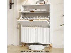 Sapateira Moderna em Madeira com 3 Portas Basculantes, Pés Metálicos Dourados e Design Anti-Queda – Armário de Sapatos Grande, Branco, 49x29x120 cm