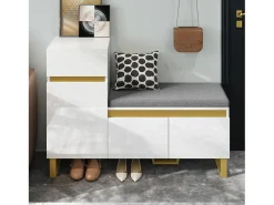 Sapateira para hall de entrada - 120 x 35 x 85 cm - com 2 portas + 1 gaveta + banco - MDF - branca