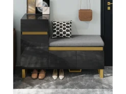 Sapateira para hall de entrada - 120 x 35 x 85 cm - com 2 portas + 1 gaveta + banco - MDF - preta