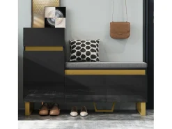 Sapateira para hall de entrada - 120 x 35 x 85 cm - com 2 portas + 1 gaveta + banco - MDF - preta