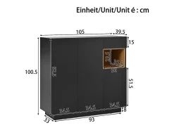 Sapateira preta com iluminação LED - Sapateira com 3 portas e 1 gaveta - prateleiras ajustáveis