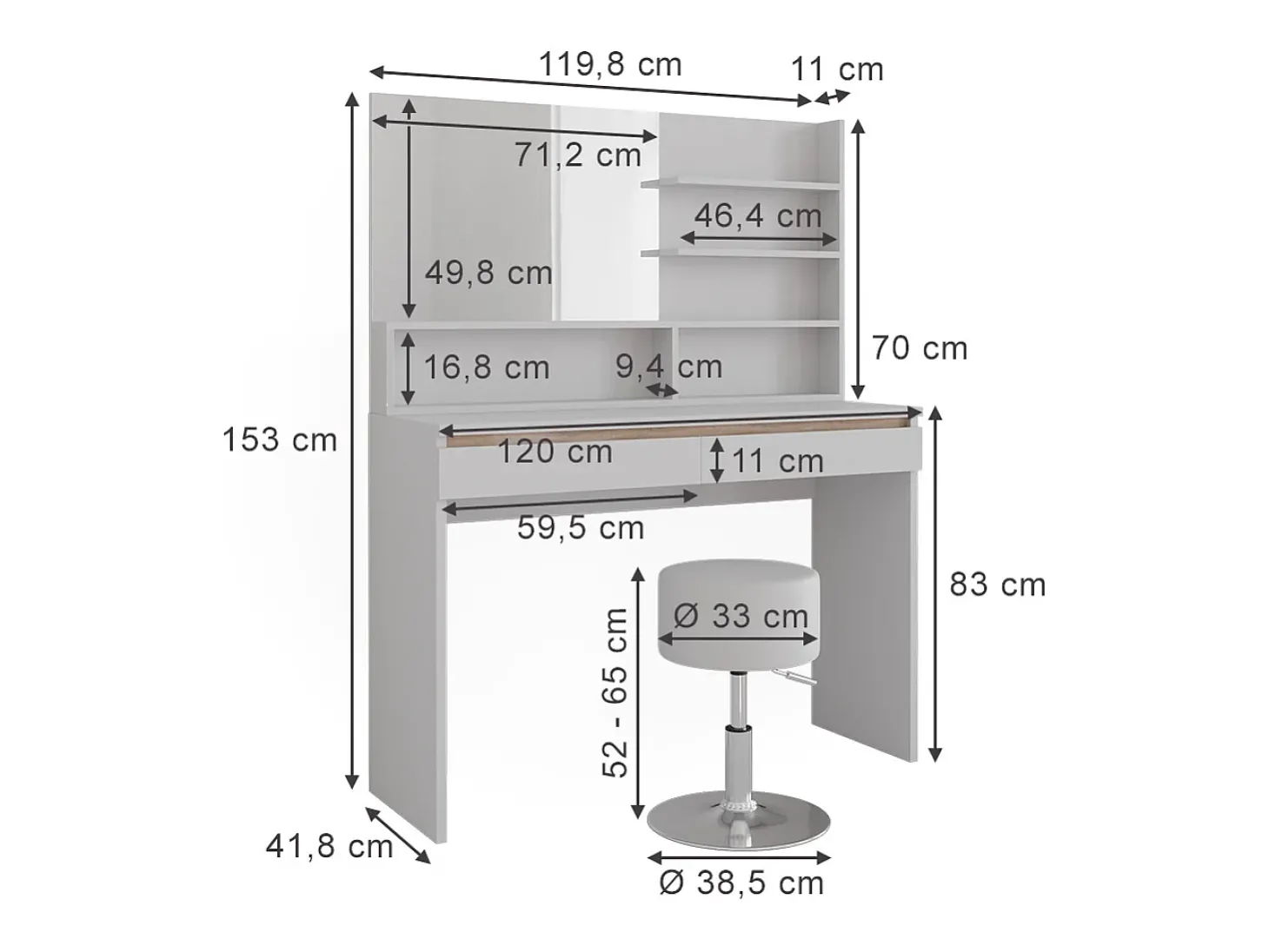 Schminktisch branco 120x41.8x83 emma