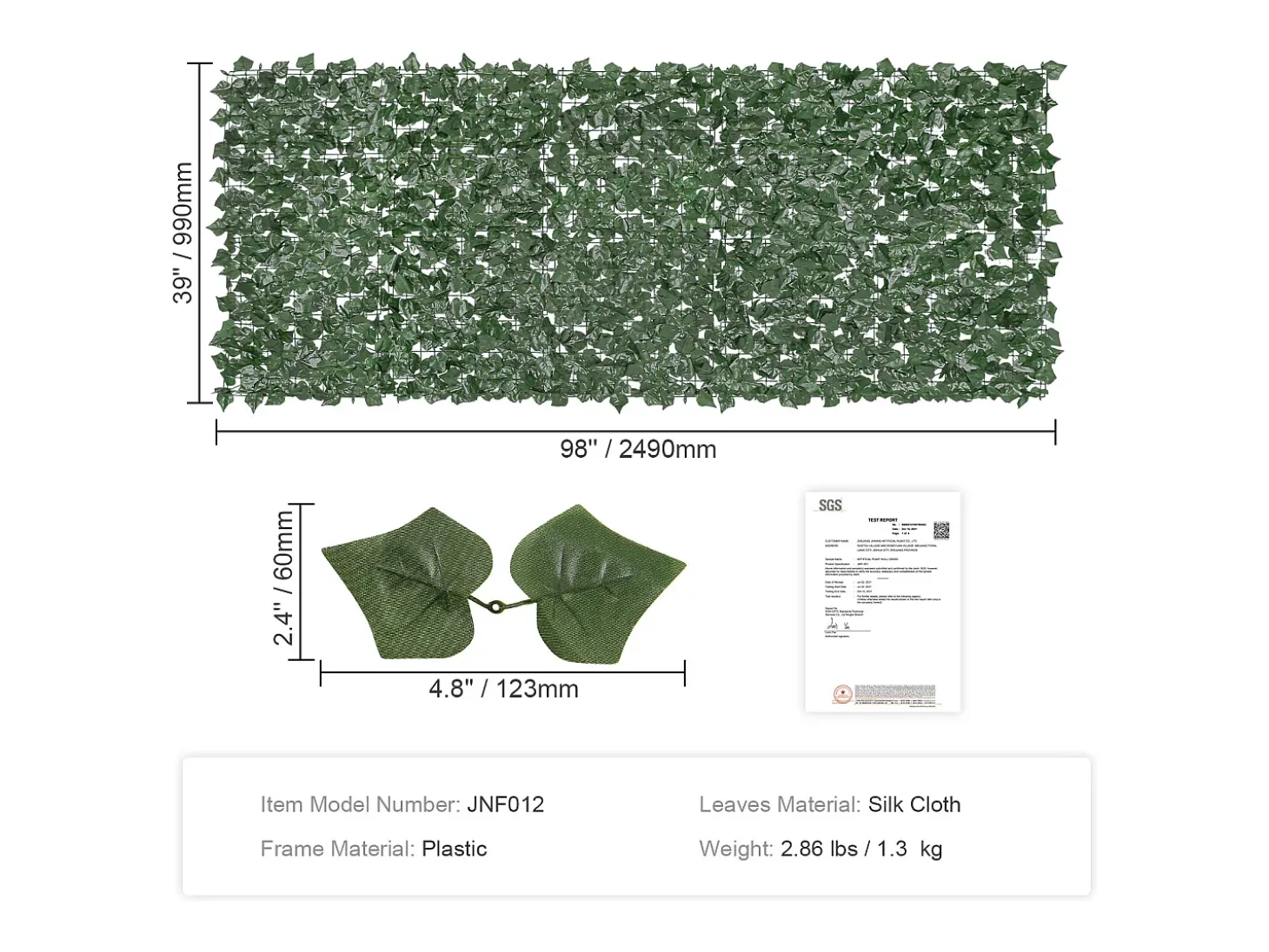 Sebe Artificial SucceBuy Tela de Cerca de Privacidade com Folhas de Hera Artificial de 99.06 x 248.92 cm, para Sebe