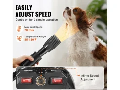 Secador de Pelos para Animais de Estimação SucceBuy 2000 W, Velocidade Ajustável, 4 Bicos, Preto