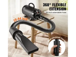Secador de Pelos para Animais de Estimação SucceBuy 2000 W, Velocidade Ajustável, 4 Bicos, Preto