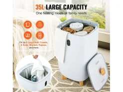 Secador de Toalhas SucceBuy, Balde de Aquecimento de Toalhas 35L, Tela LED, Função de Secagem, Minuterio, Branco