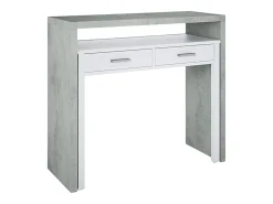 Secretária Billings, Secretária com tampo extensível, Secretária PC com 2 gavetas, 99x36h88 cm, Cimento e Branco