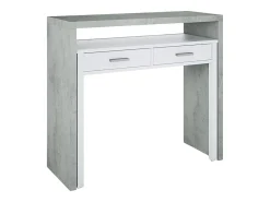Secretária Billings, Secretária com tampo extensível, Secretária PC com 2 gavetas, 99x36h88 cm, Cimento e Branco