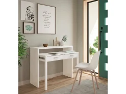 Secretária Billings, Secretária com tampo extensível, Secretária para PC com 2 gavetas, 99x36h88 cm, Branco