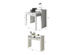 Secretária Billings, Secretária com tampo extensível, Secretária para PC com 2 gavetas, 99x36h88 cm, Branco