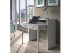 Secretária Billings, Secretária com tampo extensível, Secretária para PC com 2 gavetas, 99x36h88 cm, Branco