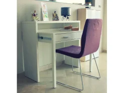 Secretária Billings, Secretária com tampo extensível, Secretária para PC com 2 gavetas, 99x36h88 cm, Branco