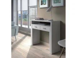 Secretária Billings, Secretária com tampo extensível, Secretária para PC com 2 gavetas, 99x36h88 cm, Branco
