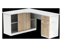 Secretária canto 2 portas, 2 gavetas Branco e carvalho NORWY