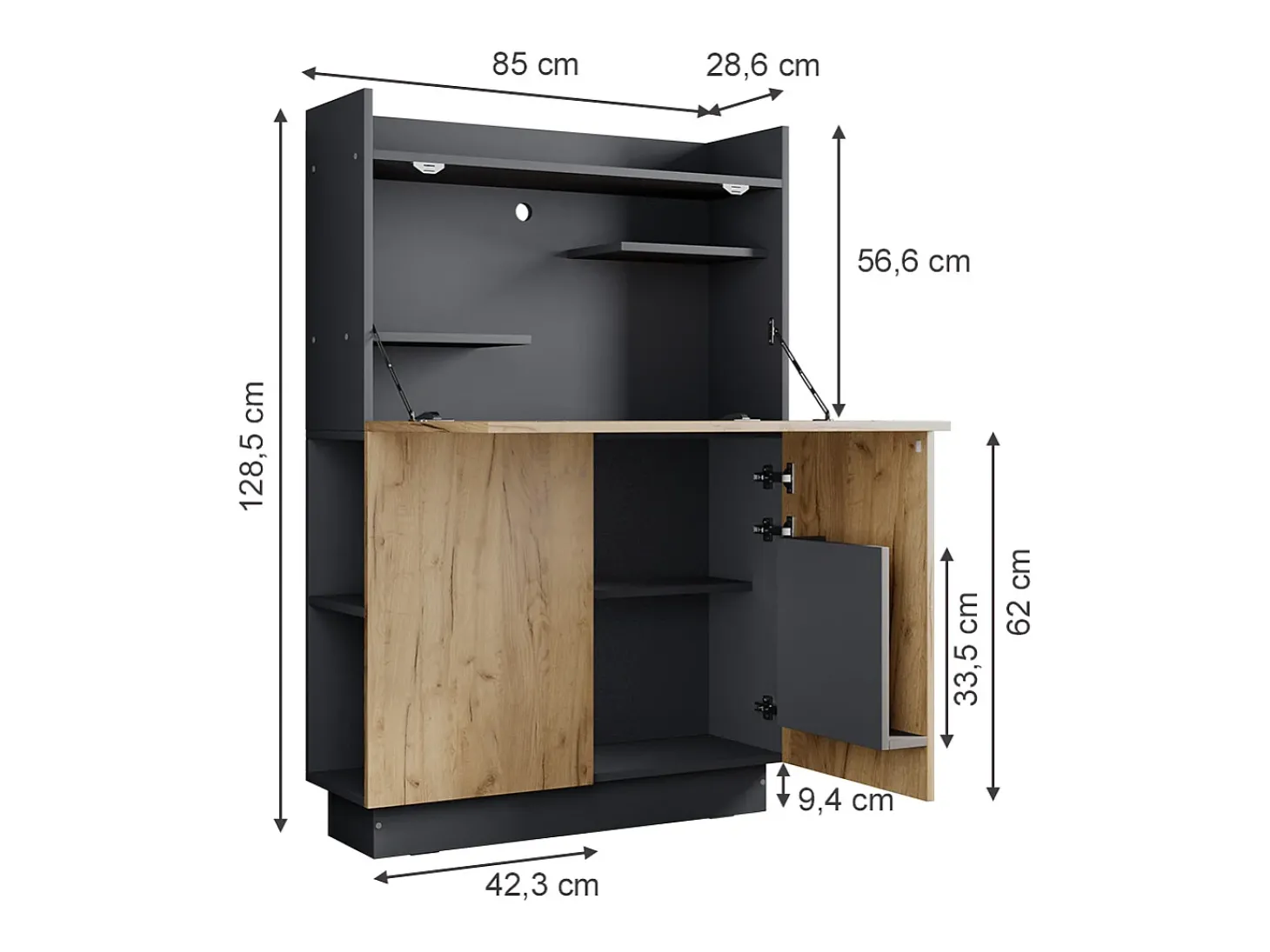 Secretária carvalho antracite/goldkraft 85x28.6x128.5 alena