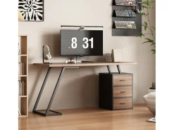 Secretária 140*60cm - estilo industrial - com suporte para computador e armário amovível - Castanho